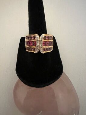 Designer 925 Gold Vermeil Pink Topaz & Lab Ruby & Genuine Diamond Statement Ring